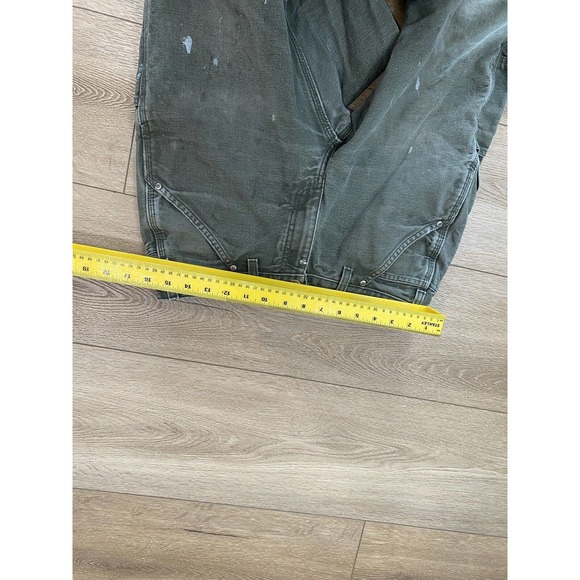 Carhartt Dungaree Pants Olive Green Size 32x31 Distressed Paint Repair - Picture 7 of 8